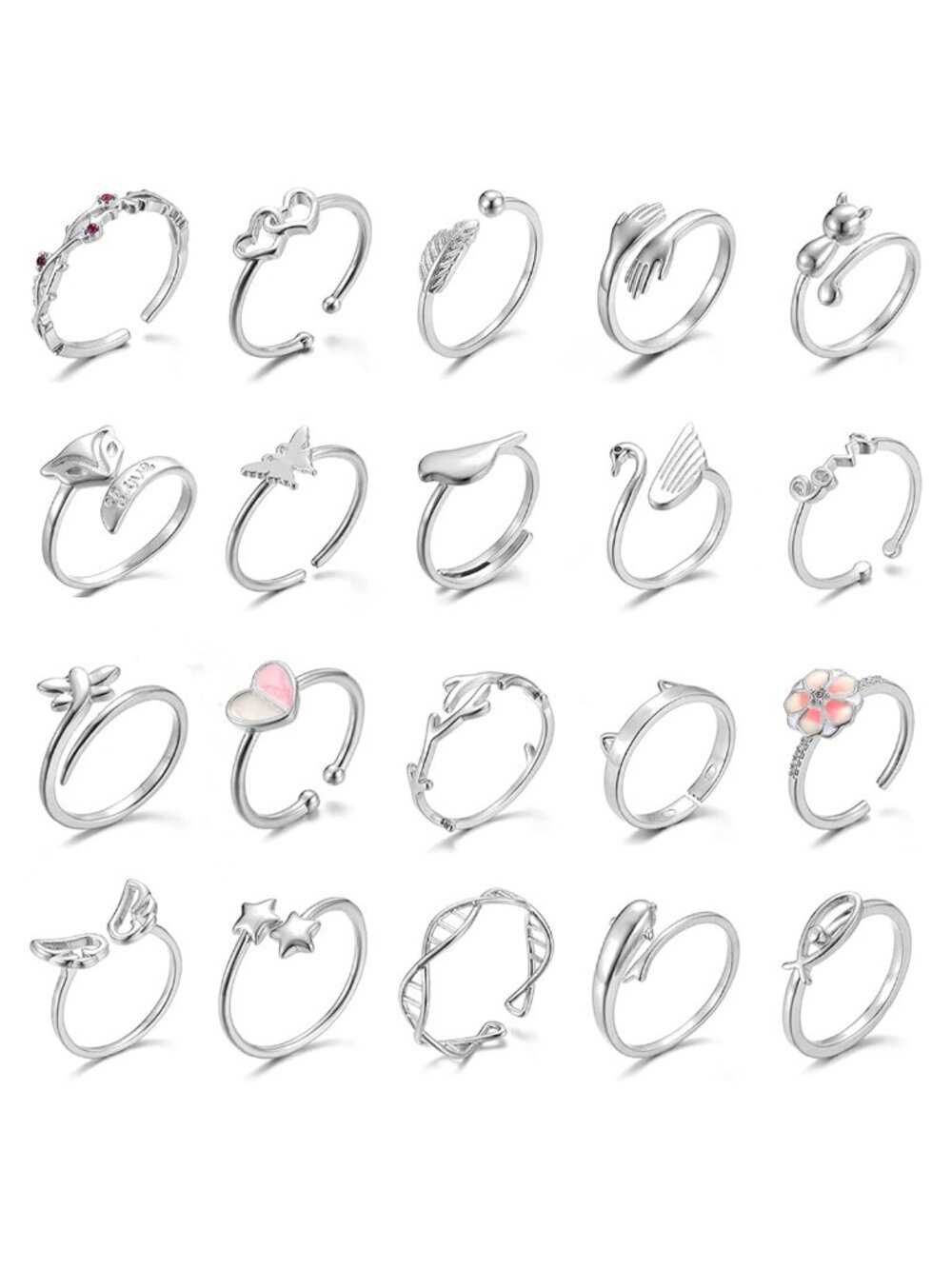 20 Piece Adjustable Stacking Rings Set for Women Gold Plated Silver Tone